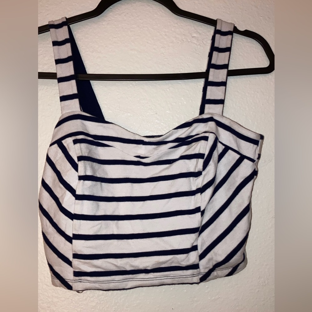 Navy blue and white crop tank top